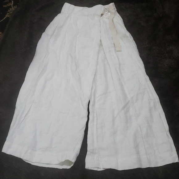 Free People X-Wide Leg White Linen $128  size 0 - Picture 2 of 7